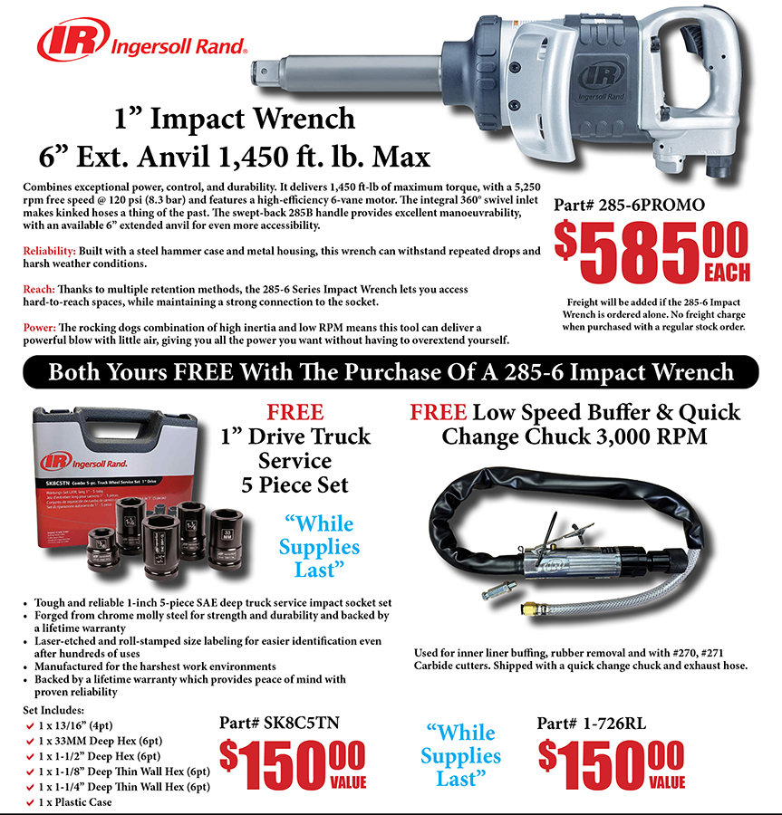1” Impact Wrench  6” Ext. Anvil 1,450 ft. lb. Max - Impact Wrenches 1" and Spline