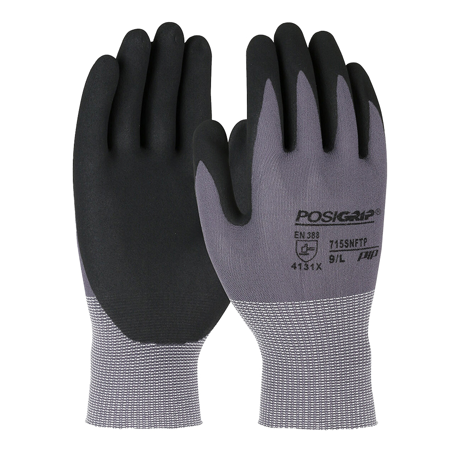 Gray PosiGrip Nylon Glove w/ Nitrile Coated Palm (Medium) - Gloves