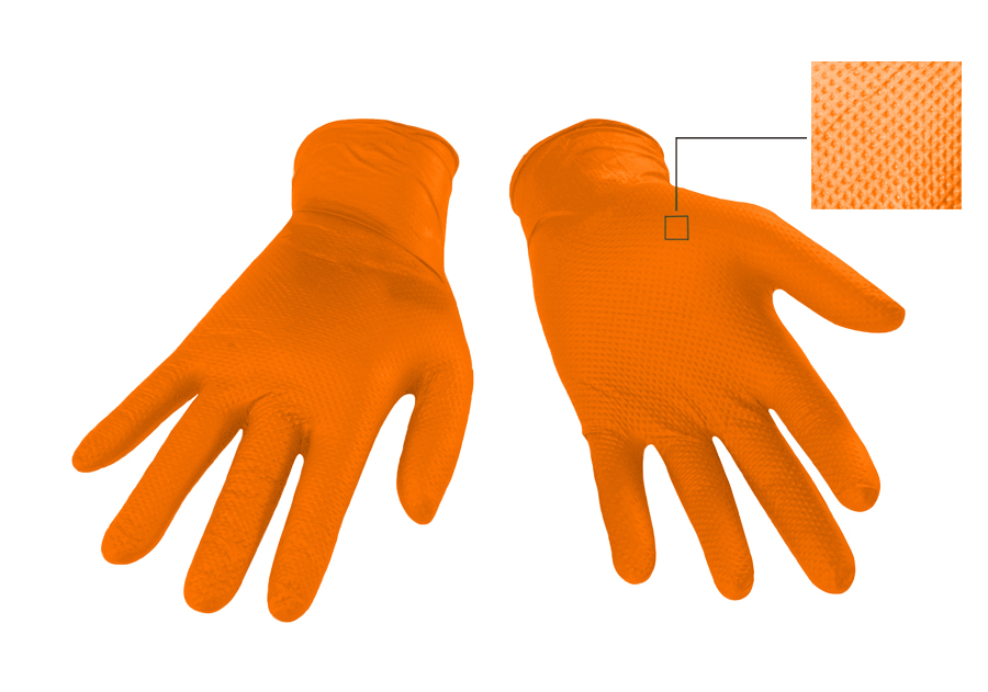 Nitrile Gloves, 8 Mil, Orange, Textured Grip, X-Large, 50/Box - Gloves